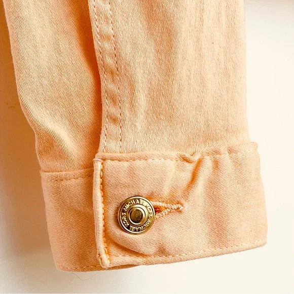 MICHAEL KORS Denim Jacket Gold Button Stretch Patch Pocket Pointed Collar